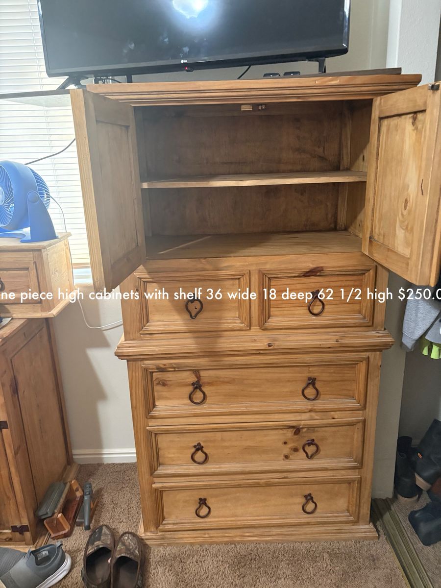 Wooden TV Stand/Armoire with Drawers & Cabinets - 37"W TV Top, 36"W x 62.5"H Armoire