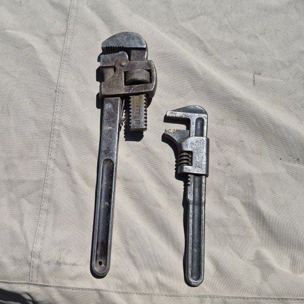 Vintage Heavy Duty Pipe Wrench Lot (2) - Adjustable Plumbing Tools