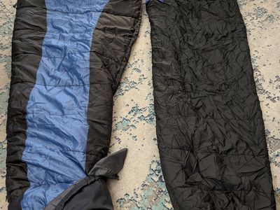 2 Mismatched Sleeping Bags - 2 Twin Size Air Beds - Coleman Electric Air Pump