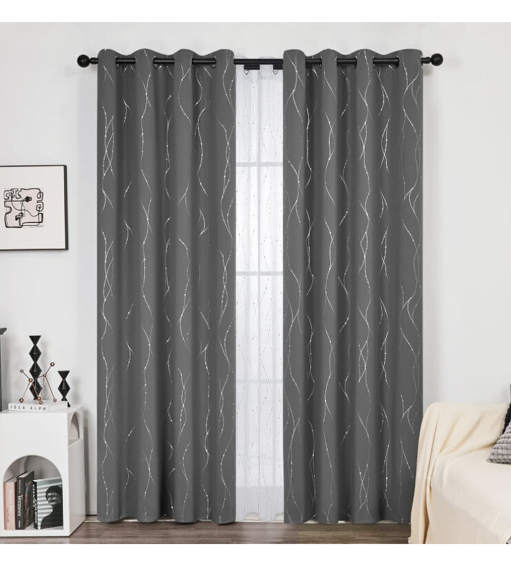 2 84”L x 52”W Grey Thermal Blackout Curtains
