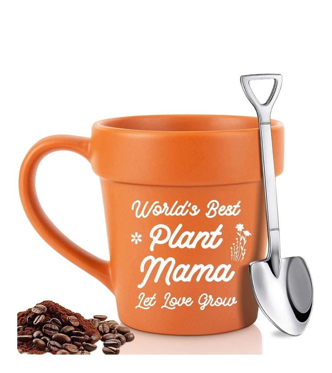 2 Sets World's Best Plant Mama Coffee Mug & Shovel Spoon Set - "Let Love Grow" NEW