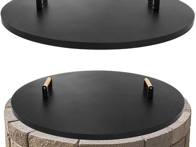 New Fire Pit Lid Round 34" - Metal Firepits Cover with Wooden Handles for Patio Firepits