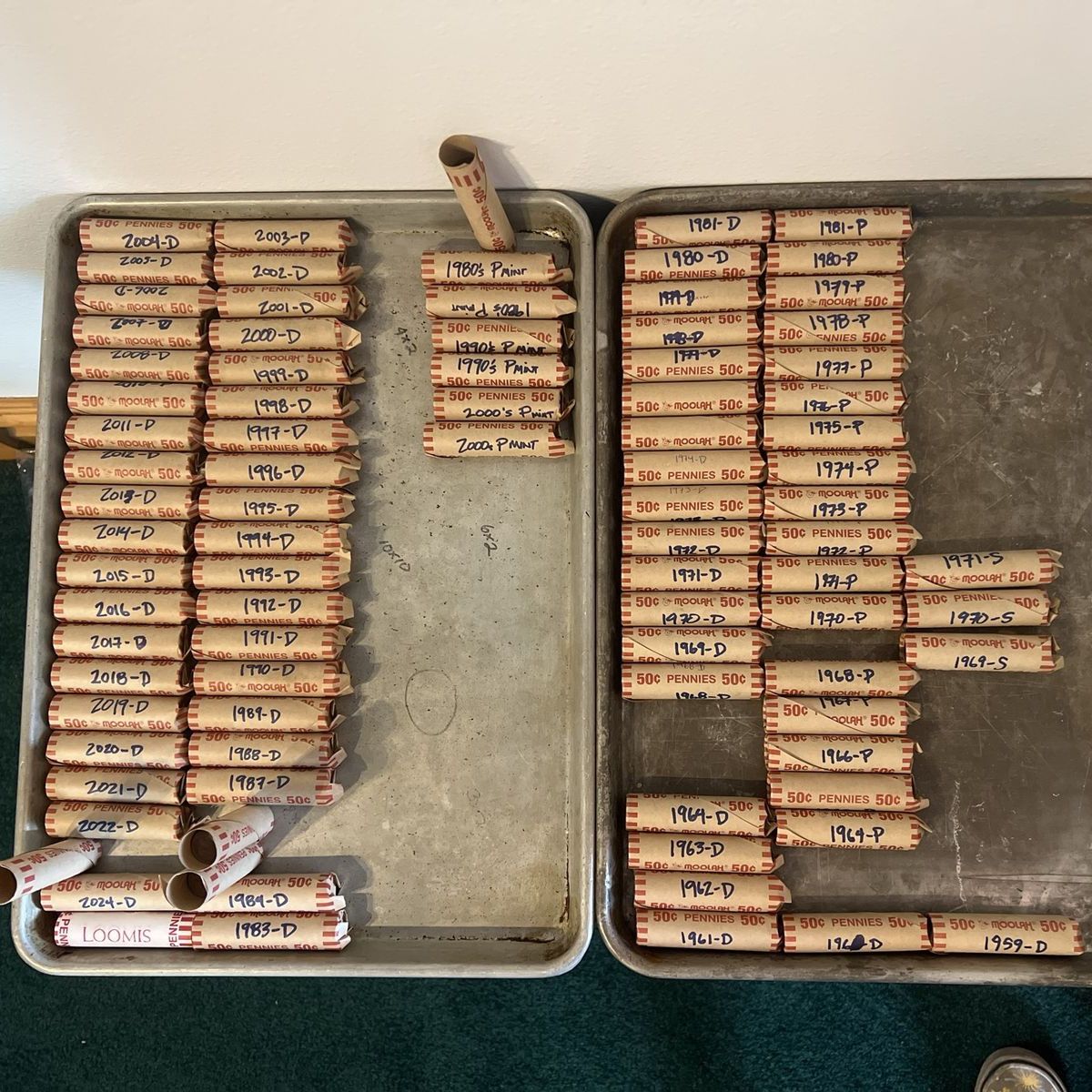Sorted US Lincoln Penny Coin Rolls Collection (1959-2024 P D S Mints)