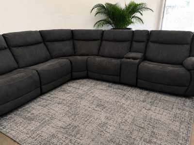 Costco Sectional Recliner Sofa with Console, Dark Gray Fabric, Cup Holders