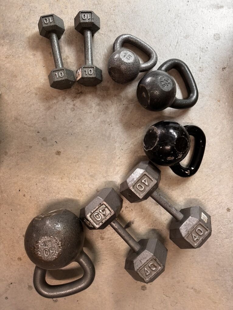 Dumbells, Kettlebells, Weighted Bars