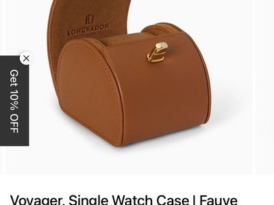 Longvadon Voyager Single Watch Case Fauve Brown Leather Travel Roll with Gold Clasp