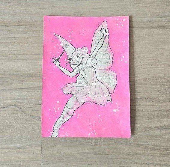Hand painted Pink Fairy Illustration