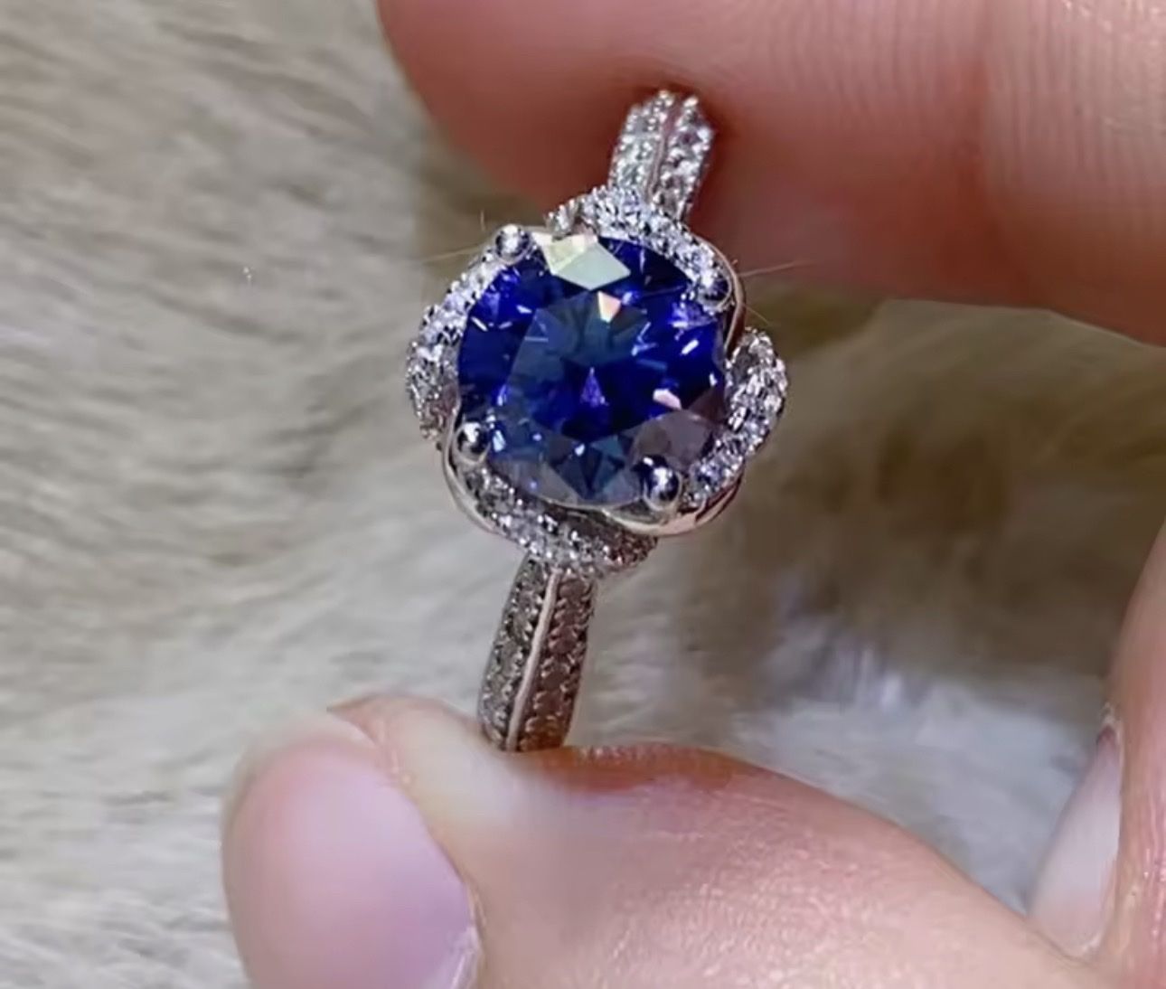 1 Carat Blue Moissanite Ring, Sterling Silver, Size 5, with GRA Certification