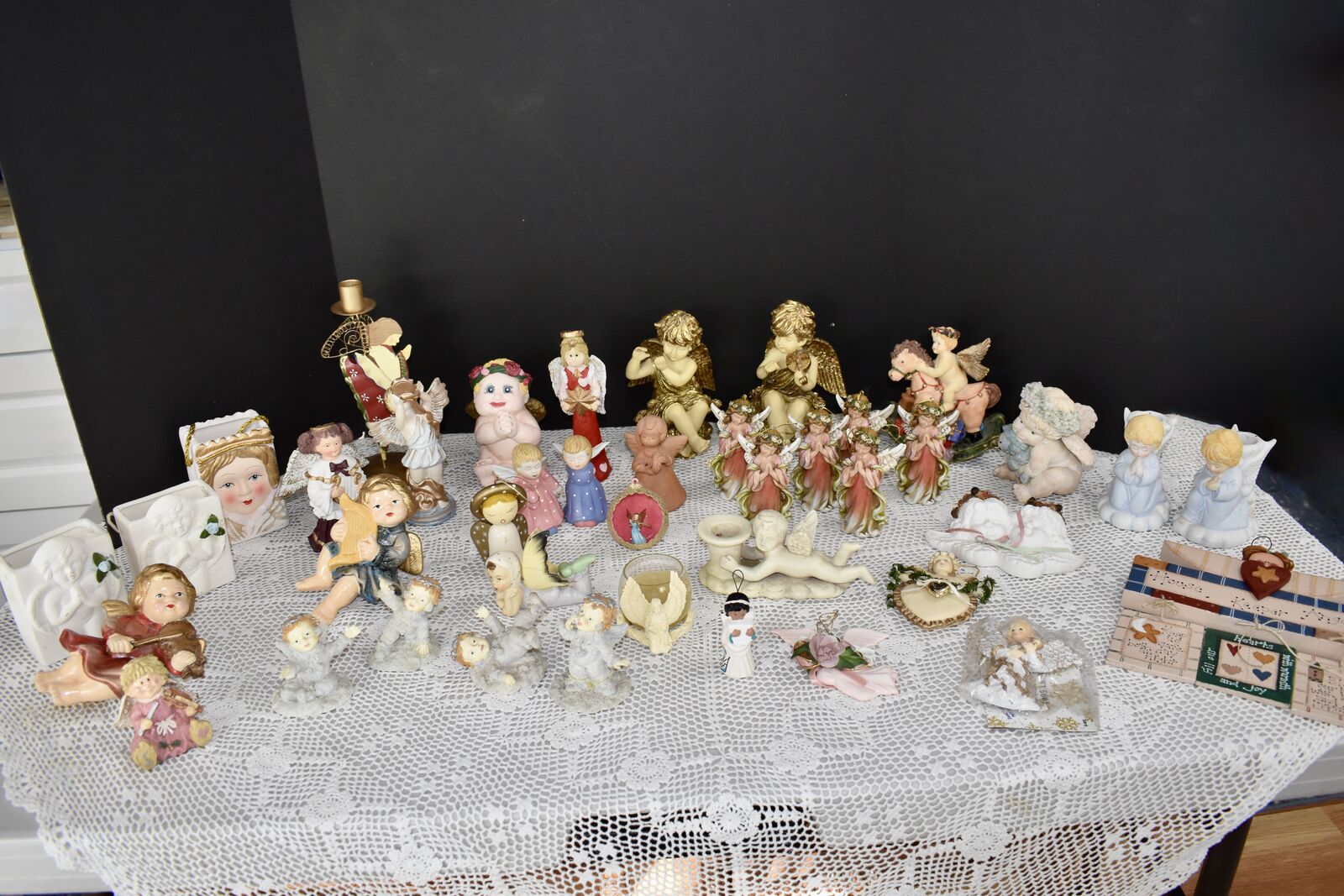 Assorted Angels, Cherubs Figurines- Ornaments, Candle Holders, Christmas Decor- Ceramic, Glass. Pottery
