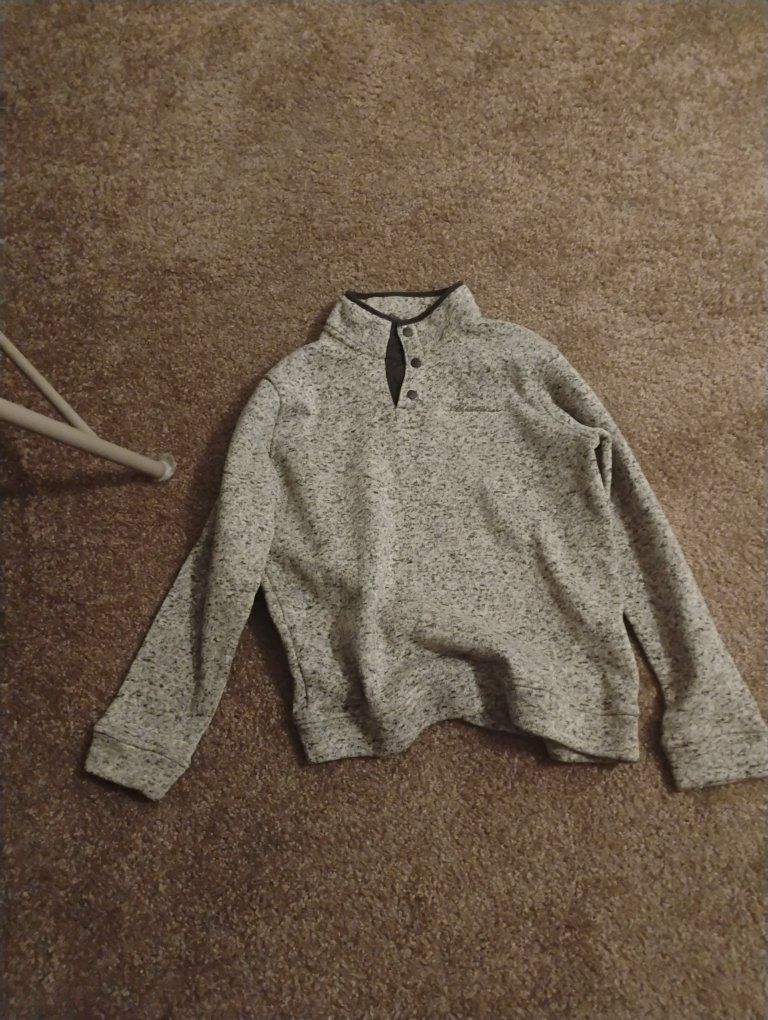 Eddie Bauer Men's Medium Gray Fleece Snap-Up Pullover Sweater
