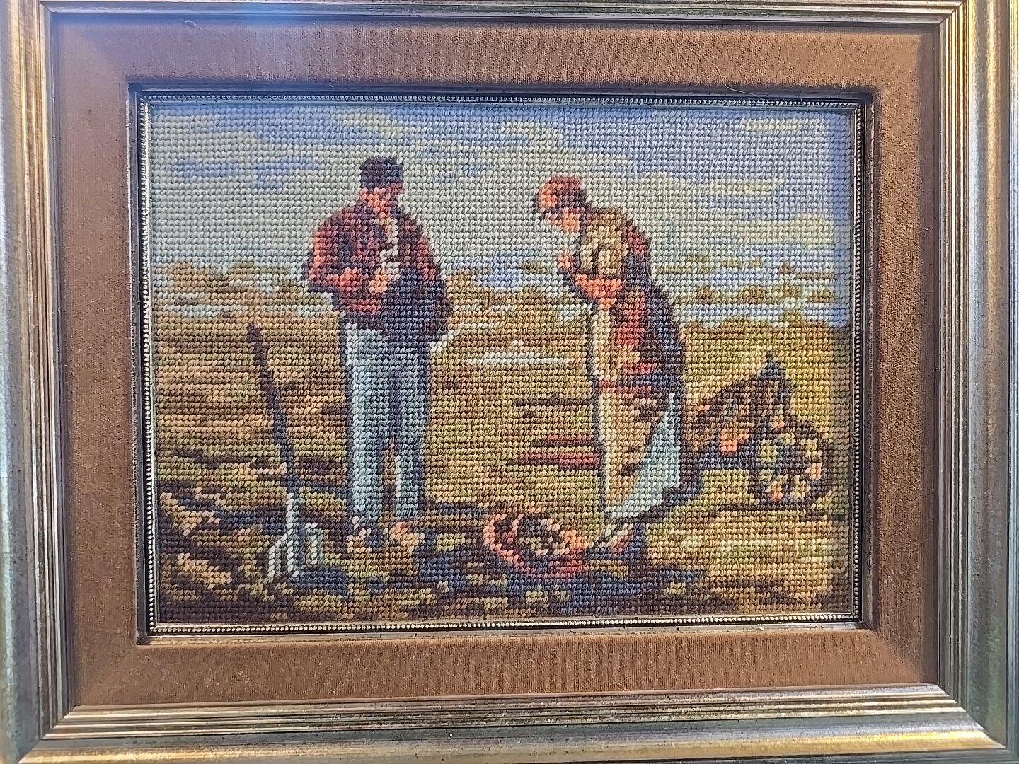 Antique Framed Needlepoint THE ANGELUS Jean-Franco