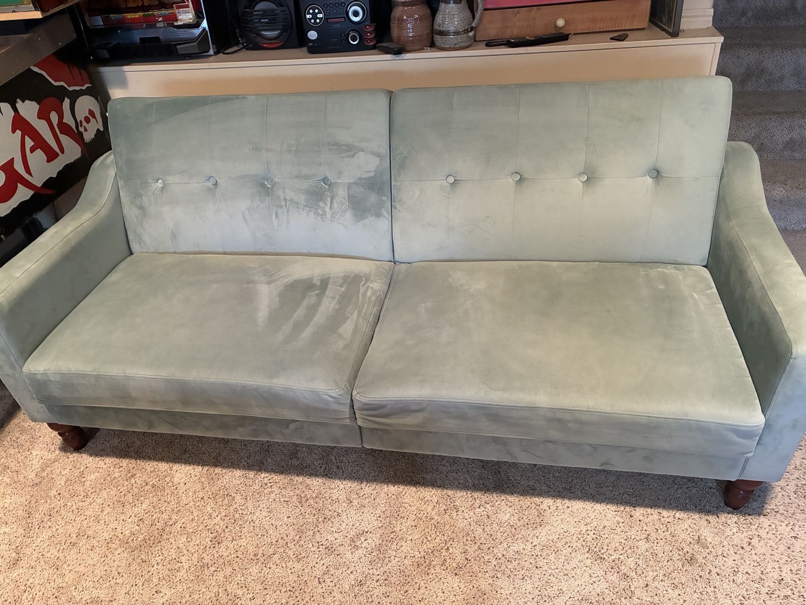 Light Green Velvet Tufted Sofa - 77”Modern Loveseat Couch with Wooden Legs