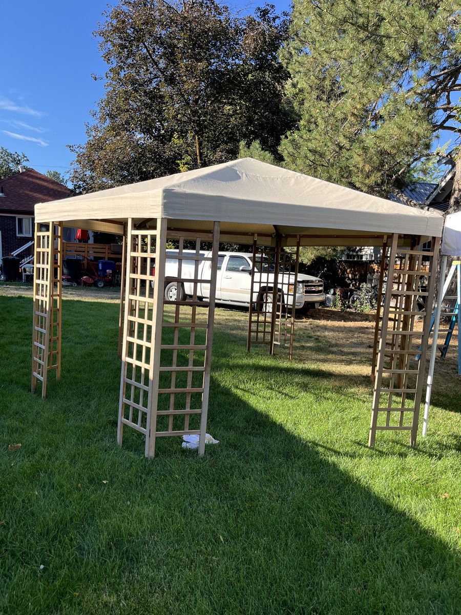 Garden Canopy Wooden Teak Gazebo with Lattice Sides - Beige Top