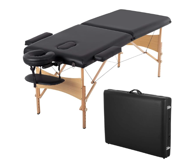 Sierra Comfort Portable Massage Table with Case & Attachments, Black