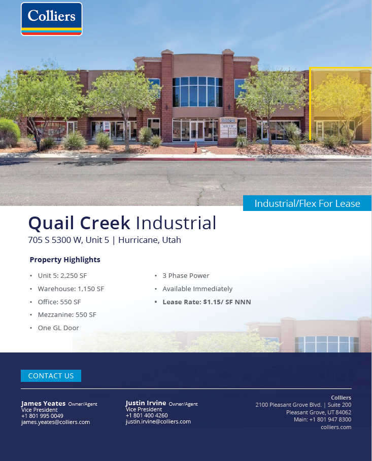 Flex/Warehouse Unit for Lease in Hurricane - 2250 SF