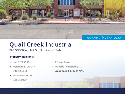 Flex/Warehouse Unit for Lease in Hurricane - 2250 SF