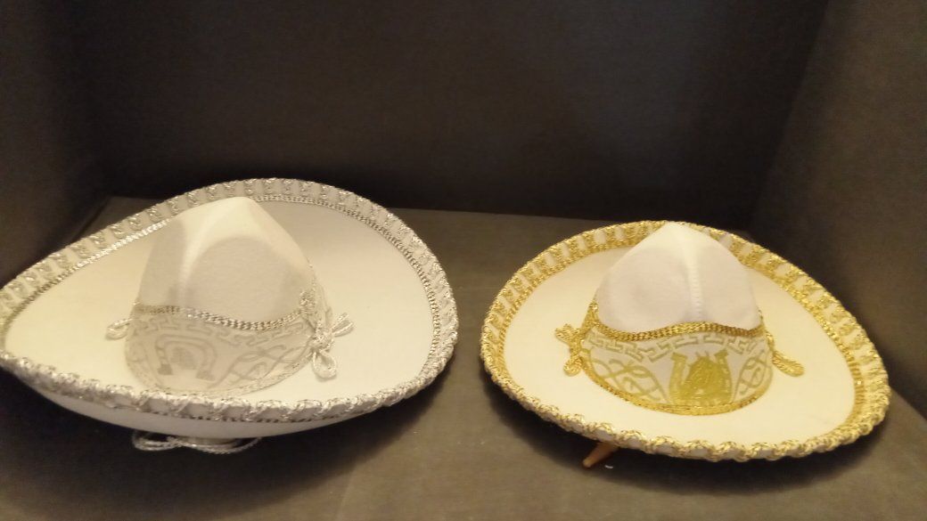 Matching Pair of Authentic Mexican Mariachi / Charro Sombreros (Gold & Silver)