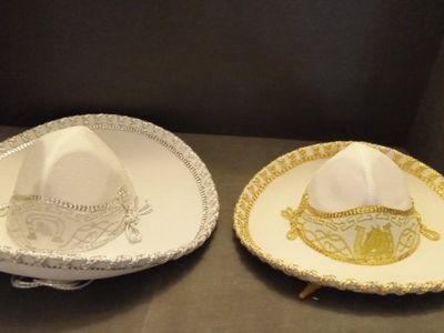 Matching Pair of Authentic Mexican Mariachi / Charro Sombreros (Gold & Silver)