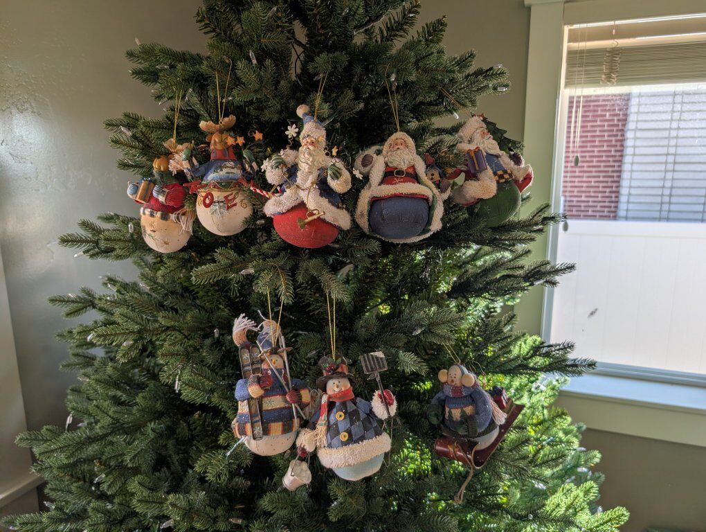 Moose,Snowman, and Santa Fabric mache ornaments