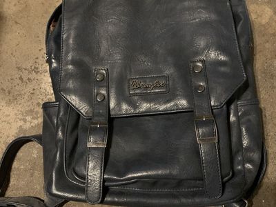 Wrangler Blue Faux Leather Backpack with Flap Closure and Buckle Details