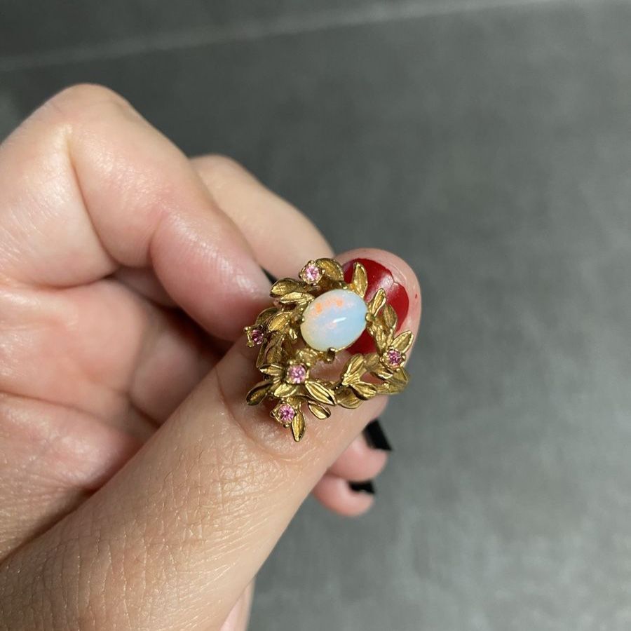 18k plated gold opal ring