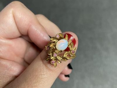 18k plated gold opal ring