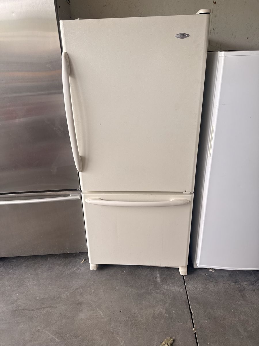 Whirlpool White Bottom Freezer Refrigerator - Works Great, Minor Dents