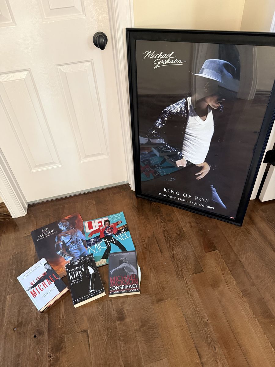Michael Jackson vintage collection books $15 each, large poster $35, life mag $20 history world tour UK rare  $100