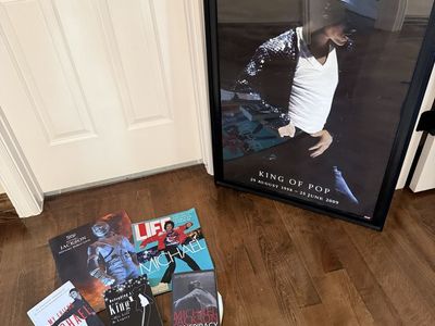 Michael Jackson vintage collection books $15 each, large poster $35, life mag $20 history world tour UK rare $100