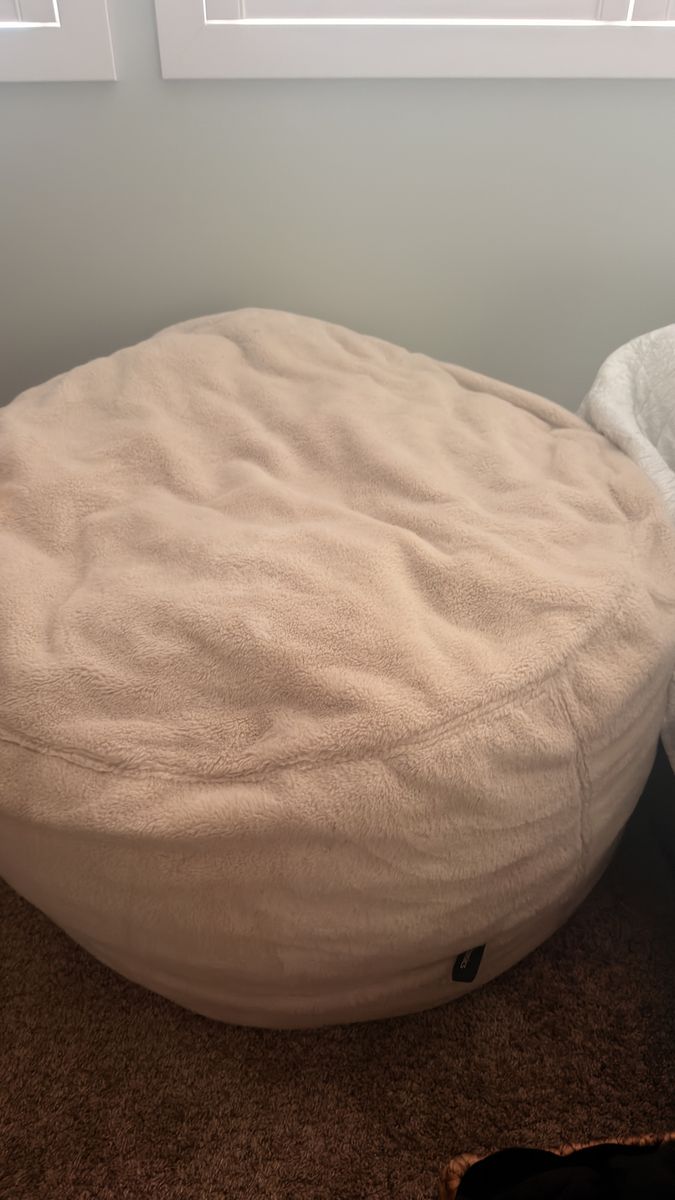Set of two Cozy Beige Plush Beanbag Chair Soft Faux Fur Lounge Seat