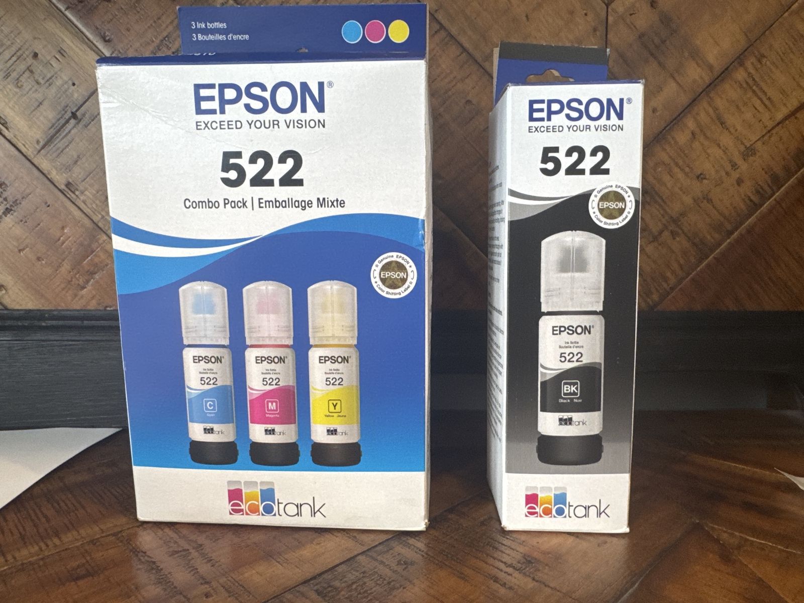 Epson 522 EcoTank Ink Bottles - Cyan, Magenta, Yellow Combo Pack + Black Ink - New, Unopened