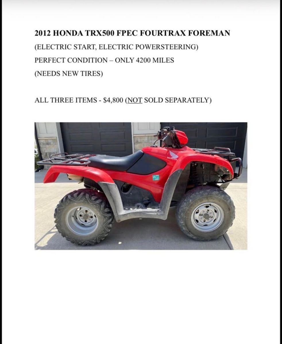 2012 Honda TRX500 Fourtrax Foreman ATV - Electric Start & Power Steering