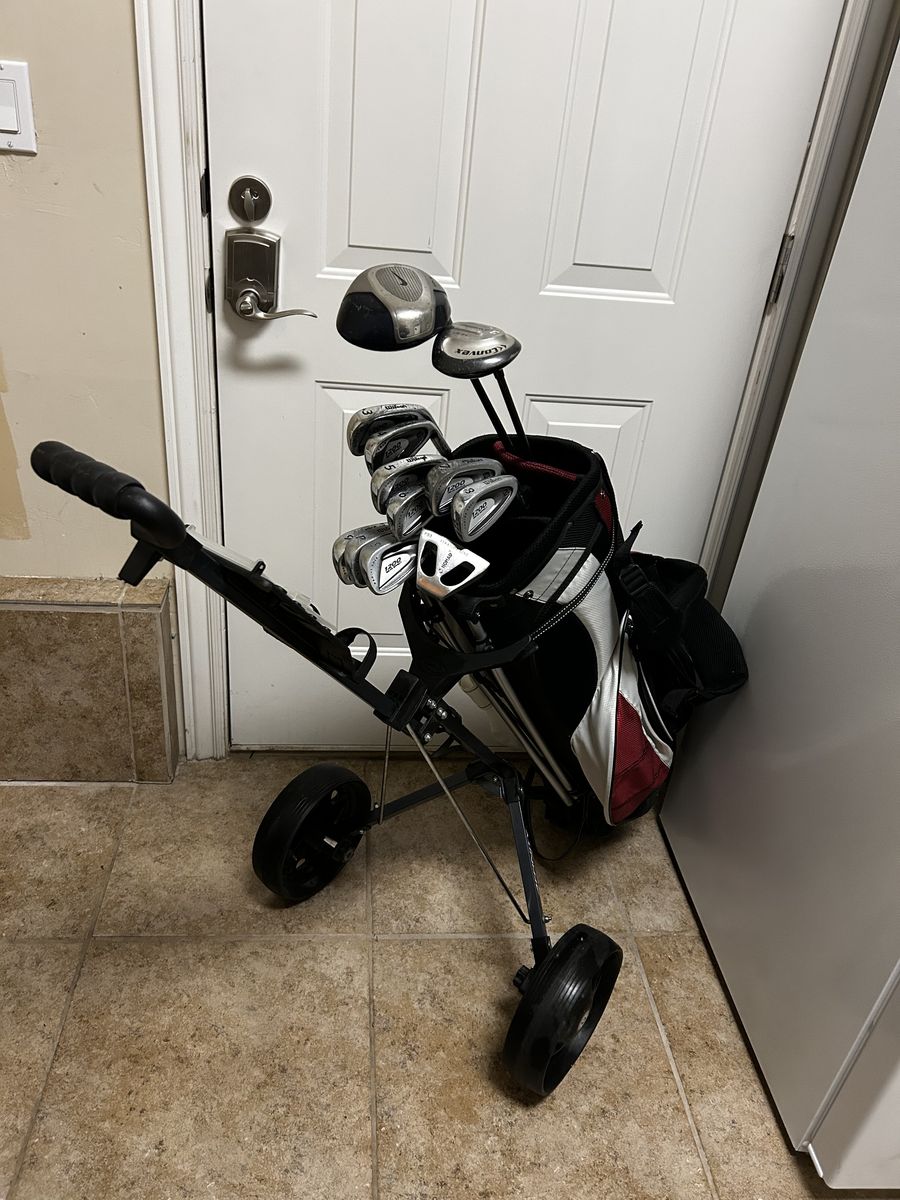 Full Golf Set, Cart, Bag, Driver, 3W,Irons, Putter
