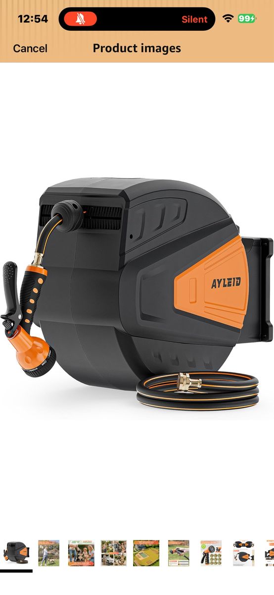 Brand New - in the box: AYLEID Retractable Garden Hose Reel with 130ft Hose & Spray Nozzle - 180° Swivel, Spring Loaded Rewind