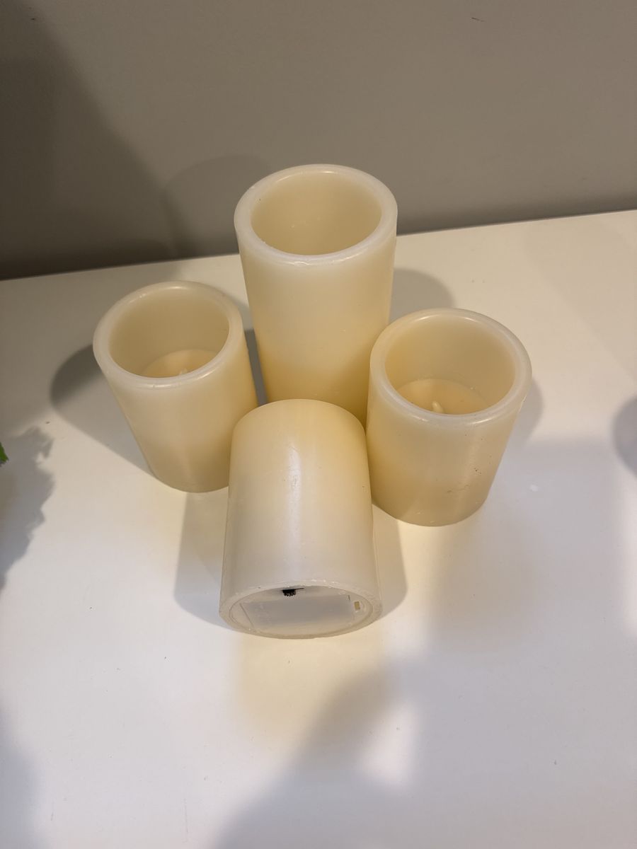 Set of 4 Cream/White Flameless LED Pillar Candles - Battery Operated