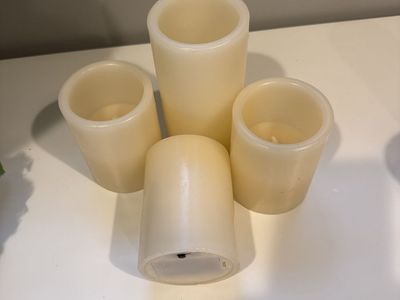 Set of 4 Cream/White Flameless LED Pillar Candles - Battery Operated