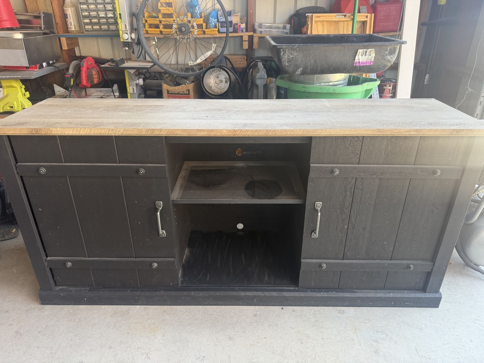 Rustic Black & Wood TV Stand Media Console with Sliding Barn Doors