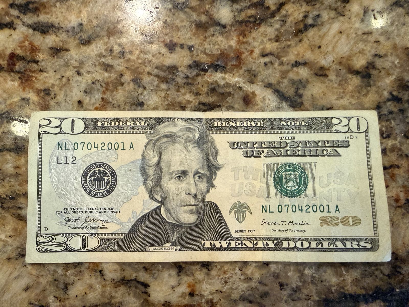 20 dollar birthday note 07/04/2001