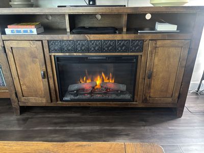 Rustic Wood TV Stand Media Console with Electric Fireplace Insert