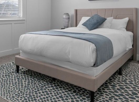 Upholstered Bed Frame with Padded Wingback Headboard
