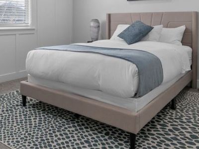 Upholstered Bed Frame with Padded Wingback Headboard