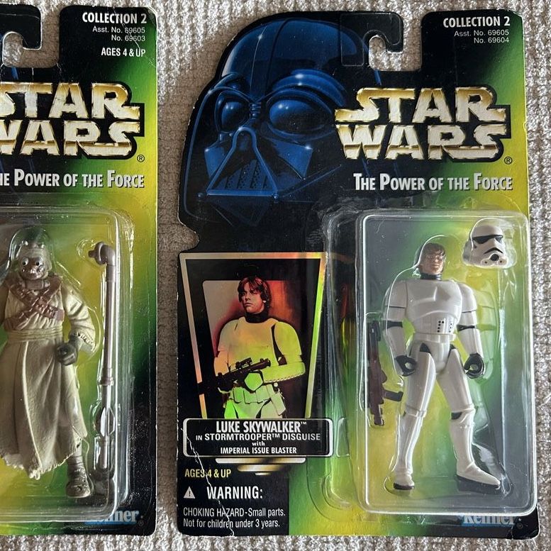 90’s Star Wars The Power of the Force Luke Skywalker in Stormtrooper disguise Action Figure Green Card
