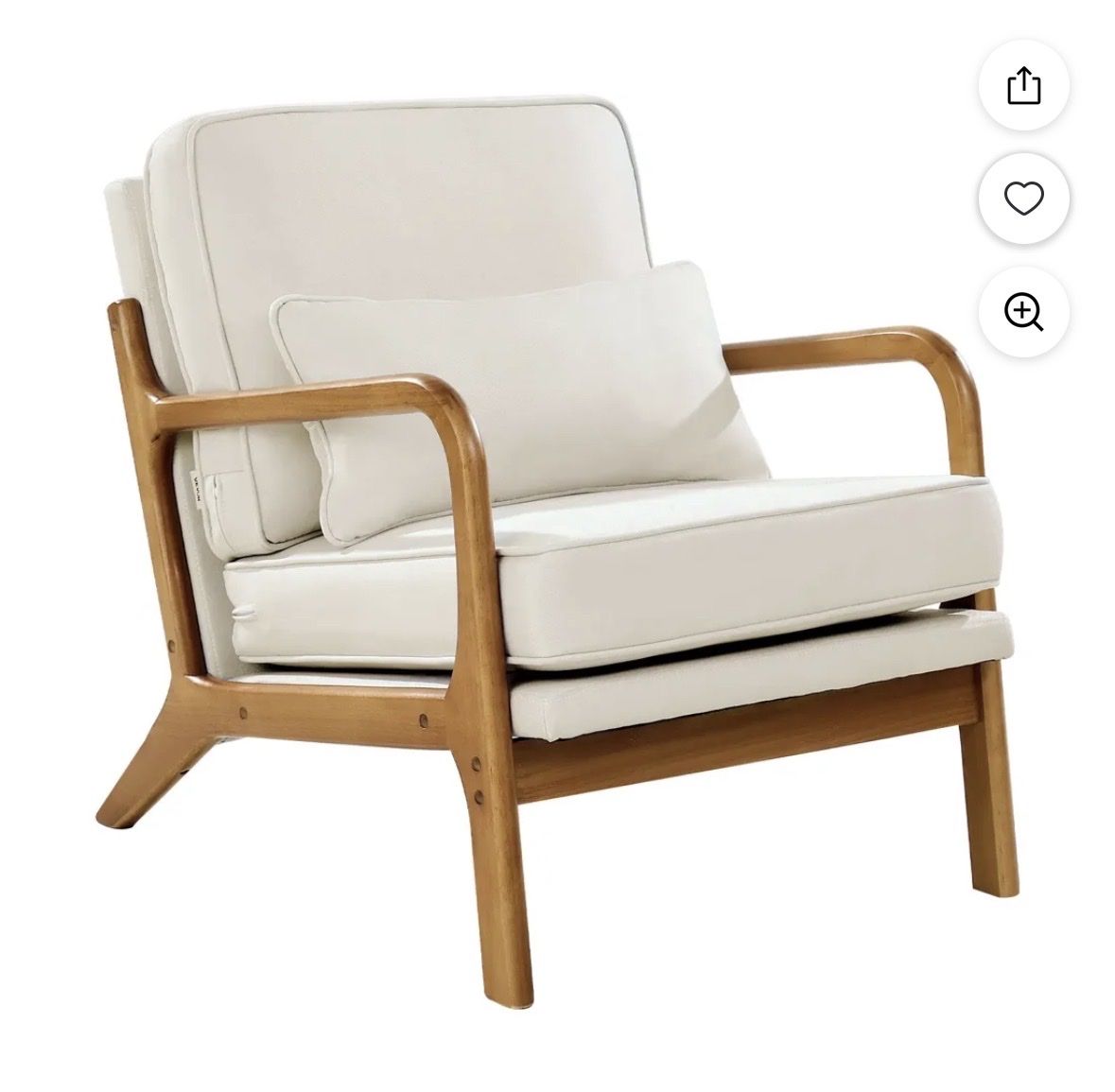Mid-Century Modern Wood Accent Chair with Cream Cu