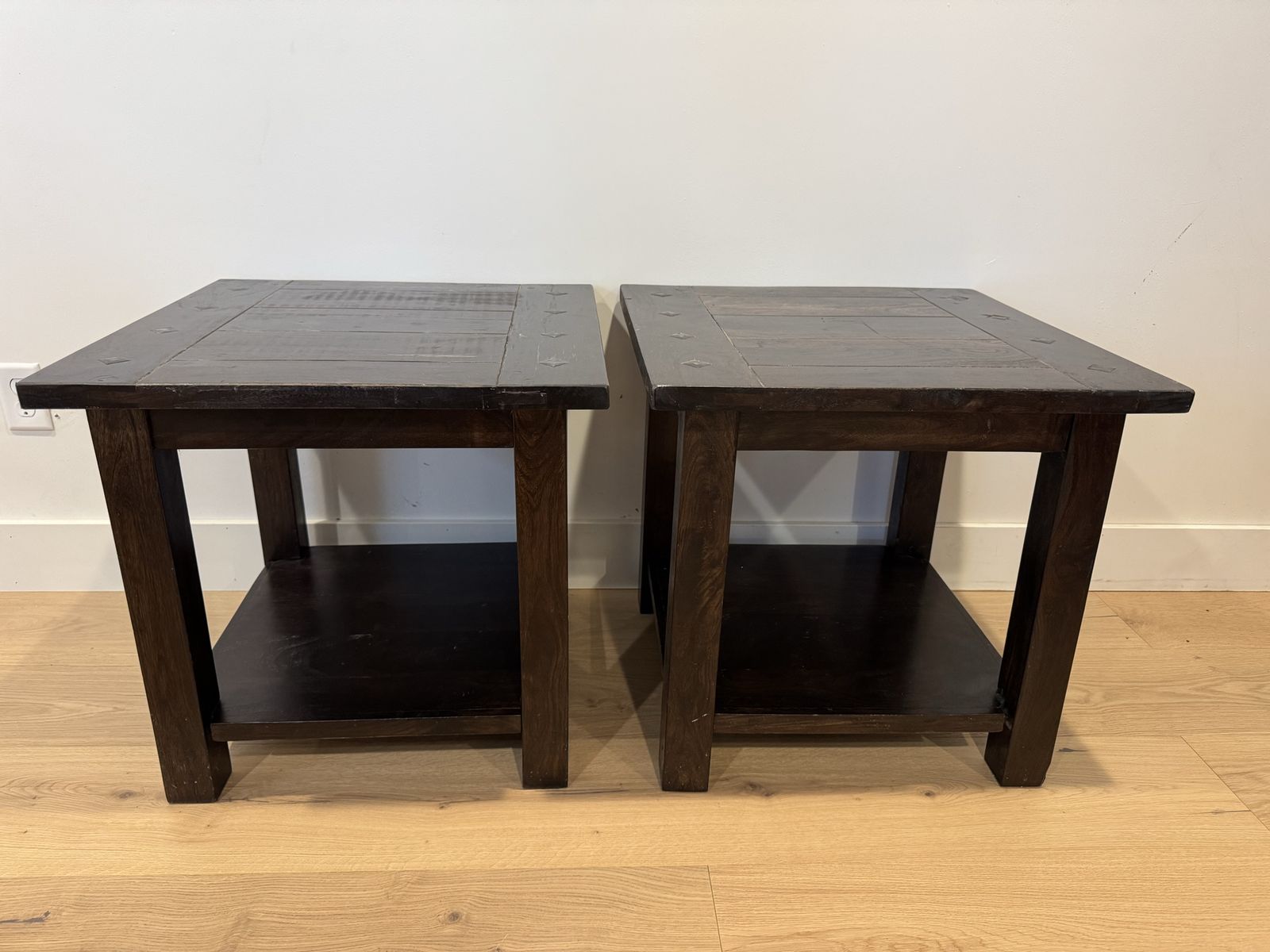 Rustic Wooden Side Tables Set of 2