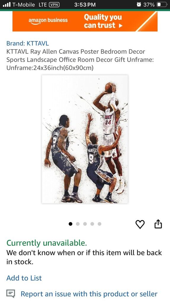 New Ray Allen Canvas Poster 16x24”