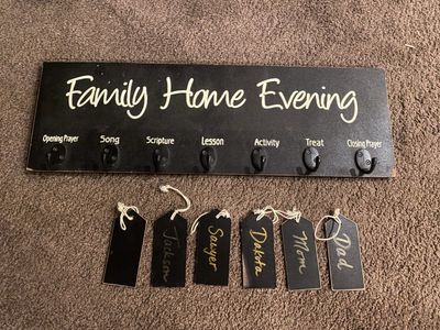 Family Home Evening Assignment Board with Hooks and Tags 8”x22”
