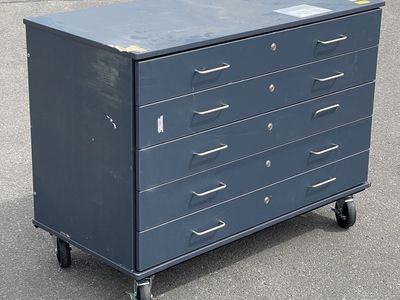STEVENS Wood Lockable 5 Drawer Mobile Storage Cabinet 48”x36”x23.5” Navy