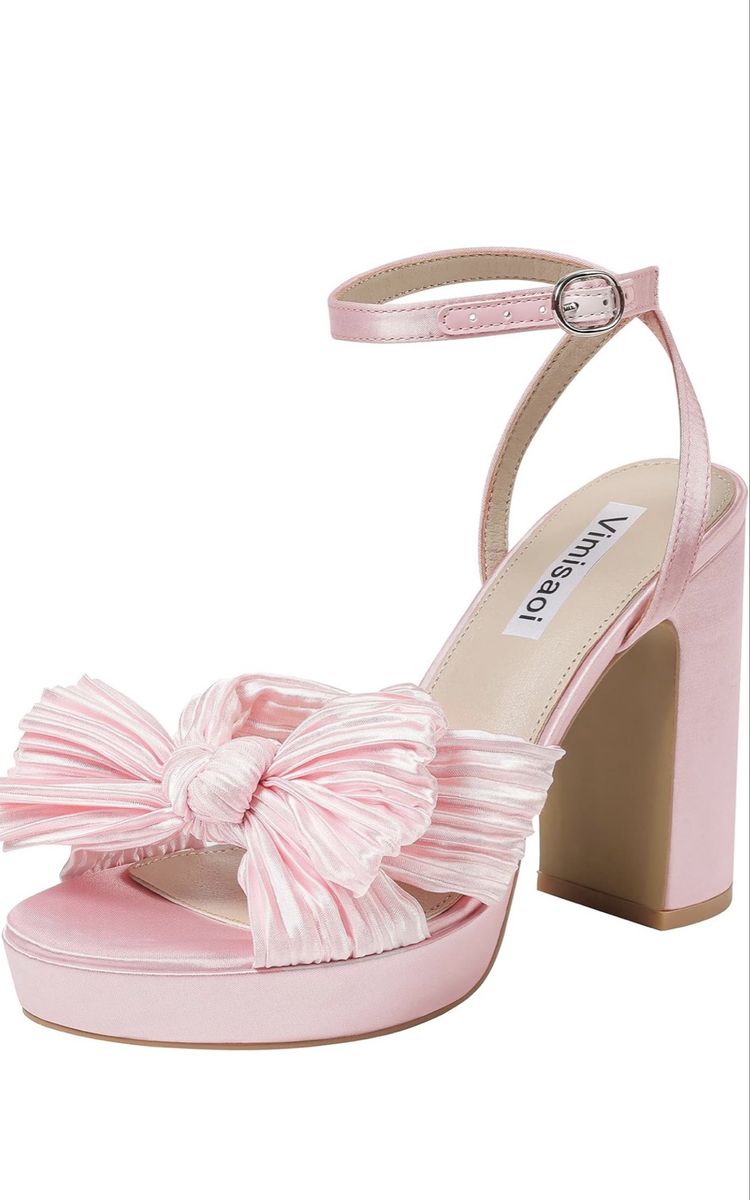 VIMISAOI Pink Bow Platform Chunky Heel Ankle Strap Sandals Women's Size 10