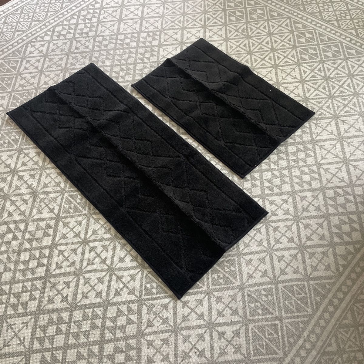 2 Bath Mat Black 48"x 20" & 29"x 20" Diamond Pattern Rubber Backed