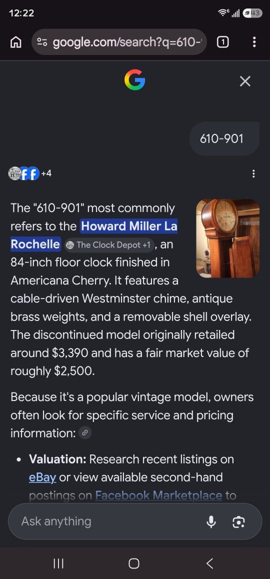 Howard Miller La Rochelle 610-901 84-inch Americana Cherry Grandfather Clock w/ Westminster Chime.
